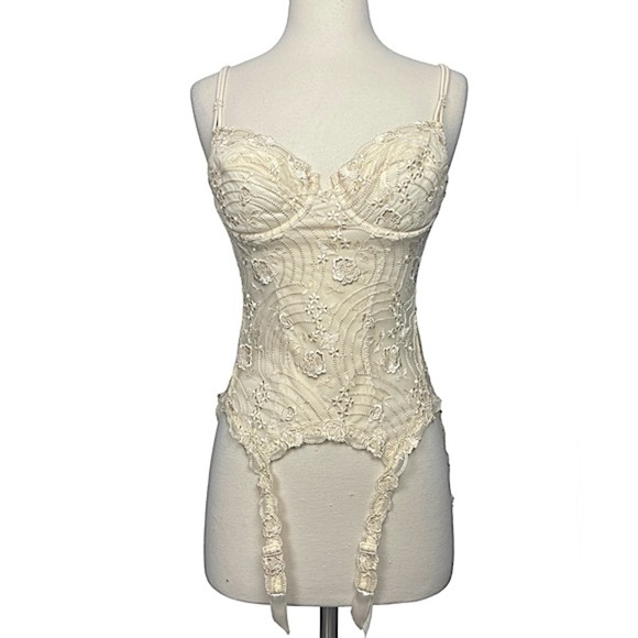 NWT La Perla Ivory Lace Corset Bustier With Attached Garter Straps Size 36B - Picture 1 of 15